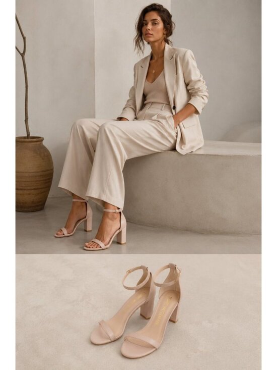 Stuart Weitzman Shoes - Stuart Weitzman NearlyNude Ankle Strap Sandals 8.5 Blush Pink Leather Block Hees